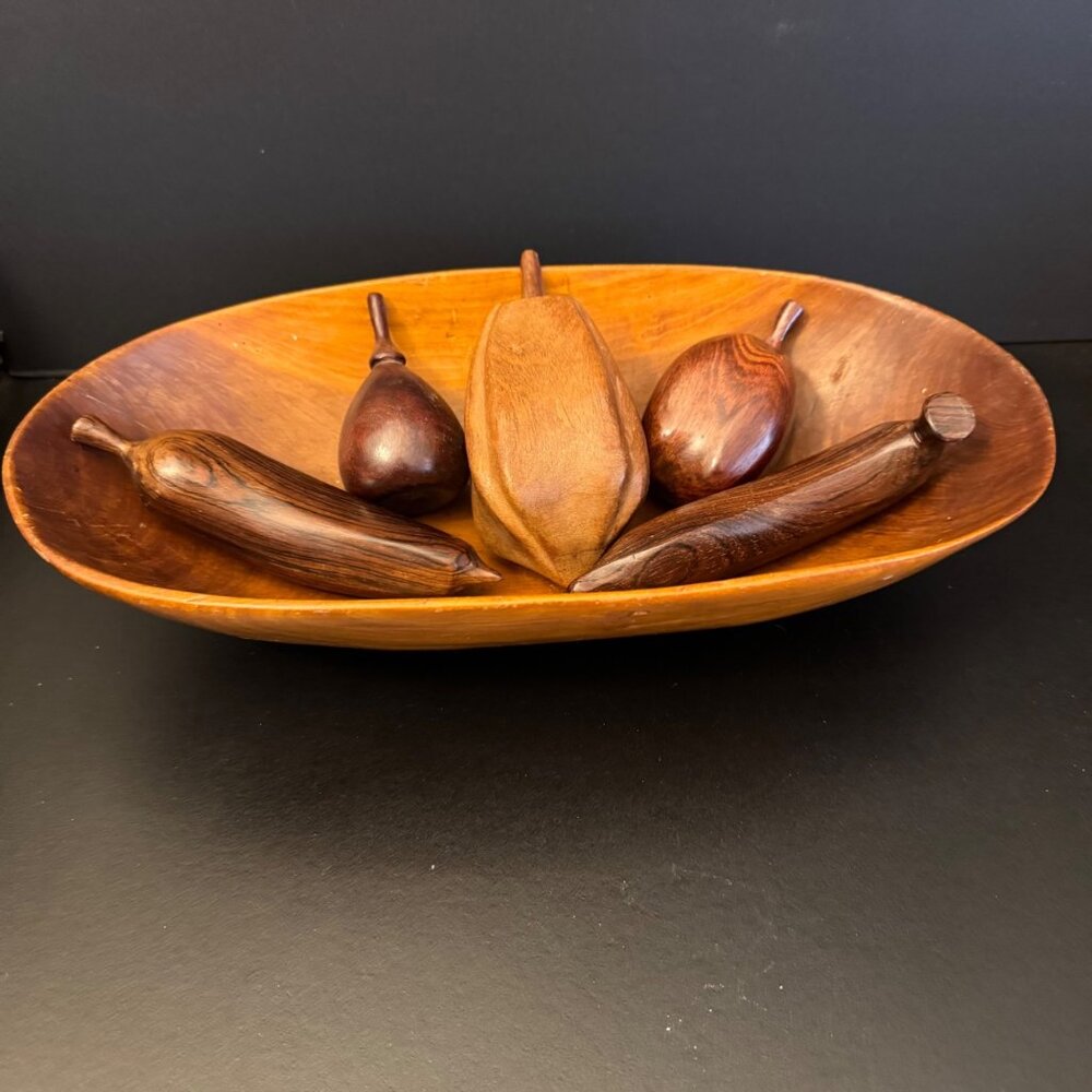Handcrafted Kenyan Wooden Bowl & Fruit Natural Grain & Rich Finish Decorative